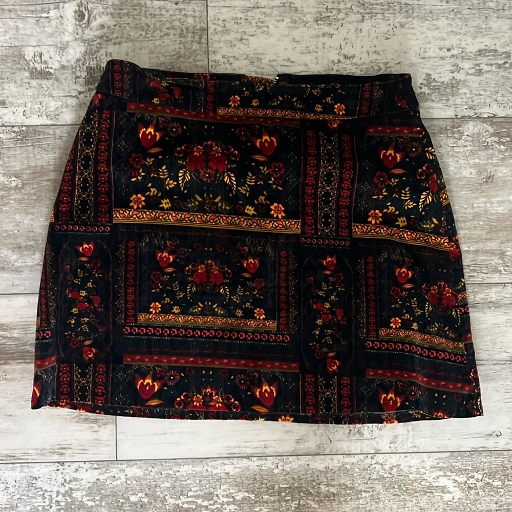 Felt patchwork pattern zip up skirt